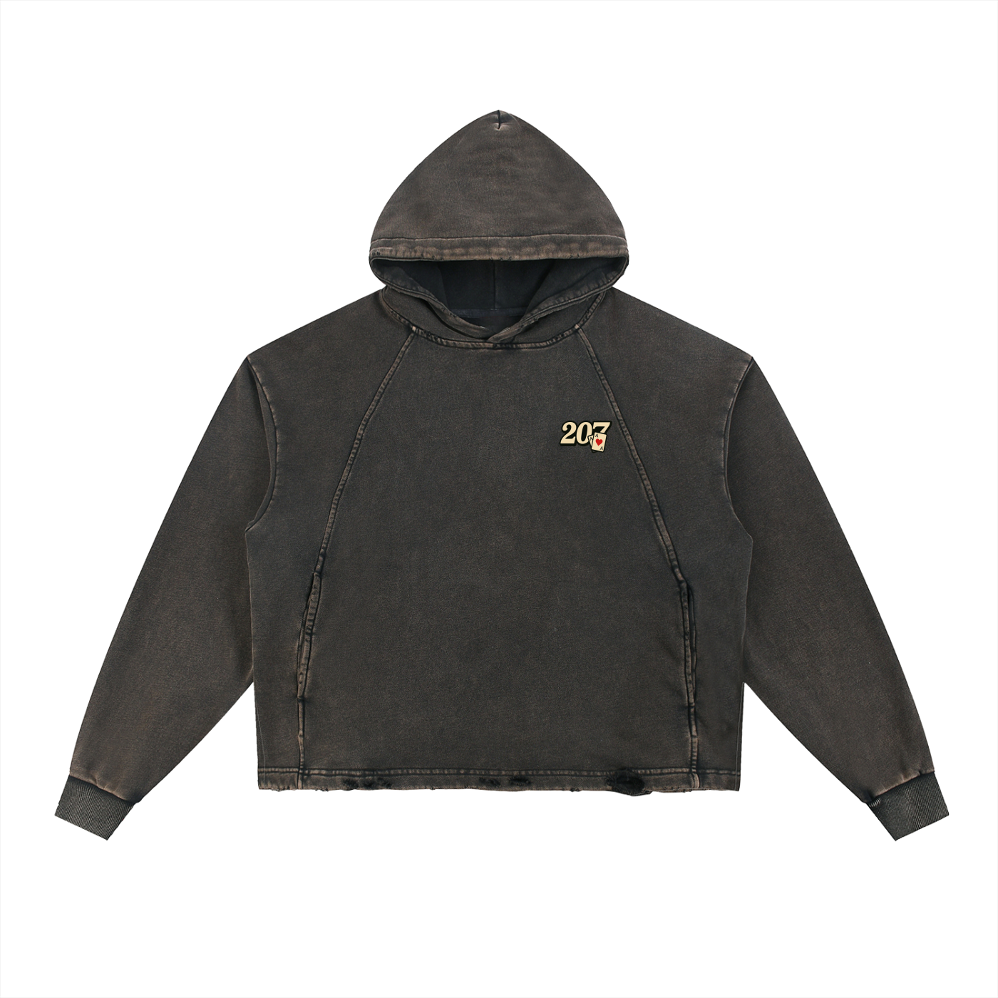 LUCKY 7'S - Vintage Washed Frayed-Hem Hoodie