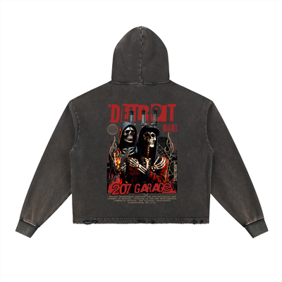 DETROIT - Vintage Washed Frayed-Hem Hoodie