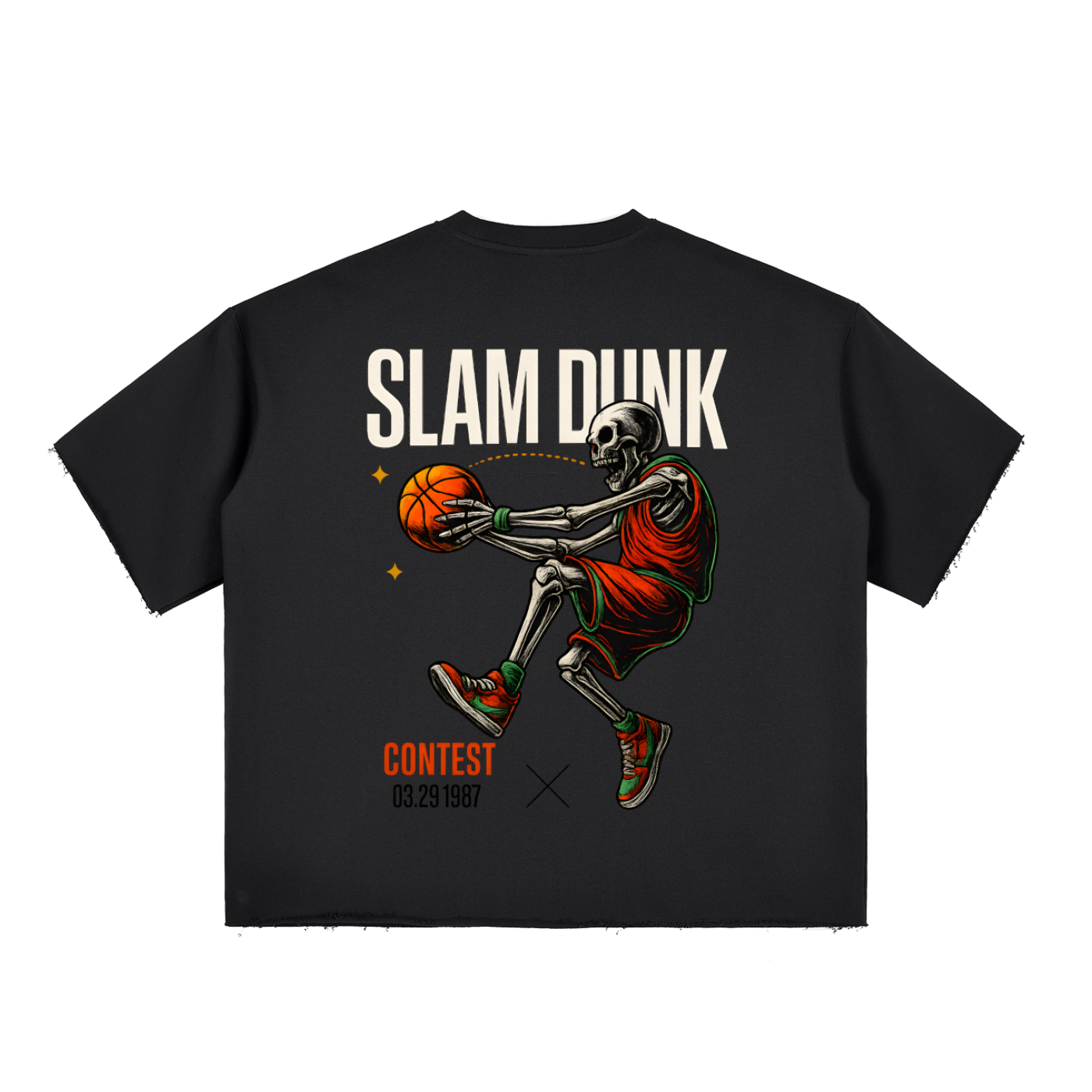 BASKETBALL - Boxy Half-Sleeve Raw-Edge T-Shirt